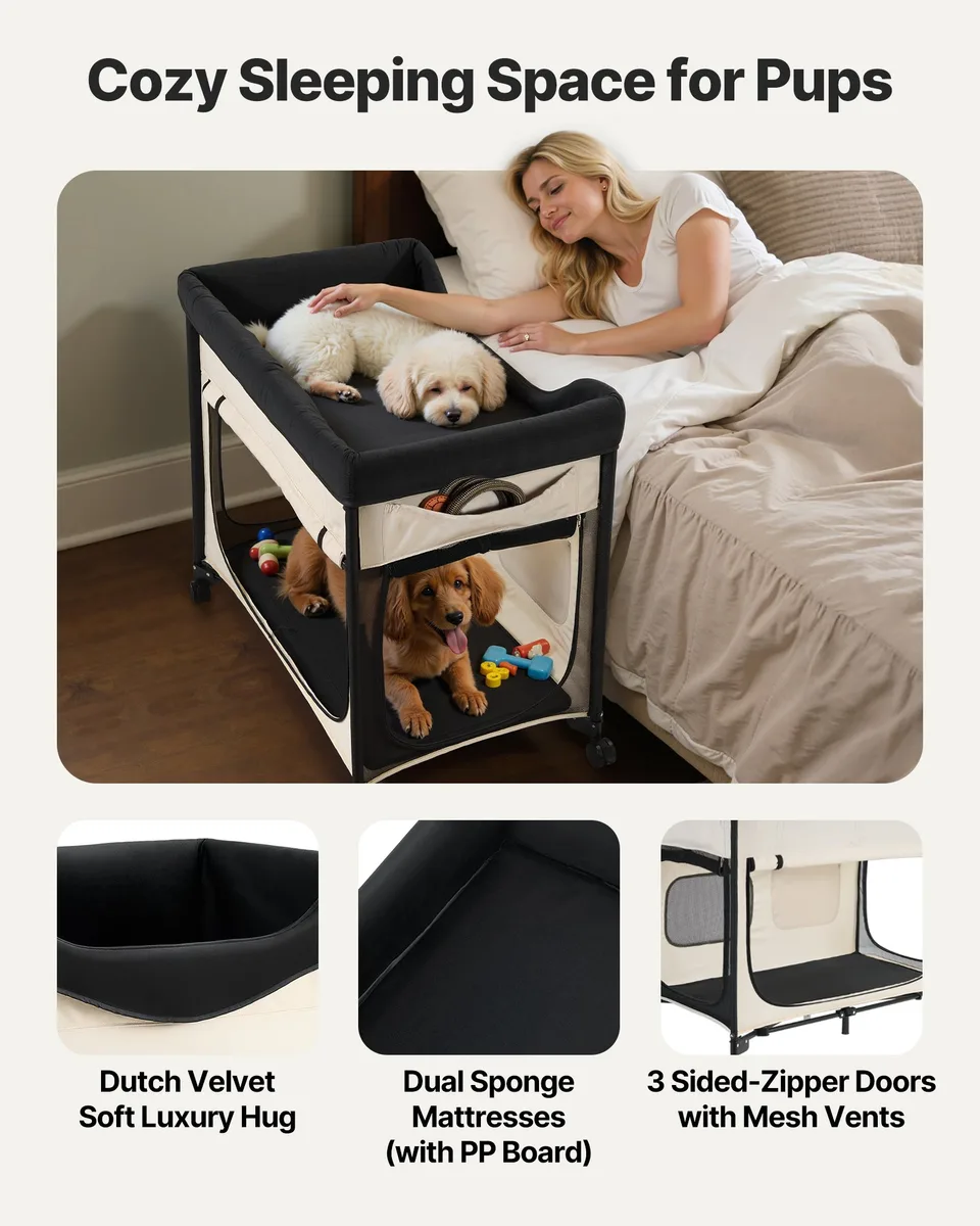 Elevated Lounge Pet Bed Foldable Bunk Dog Bed With Wheels & Side Bags L view 2