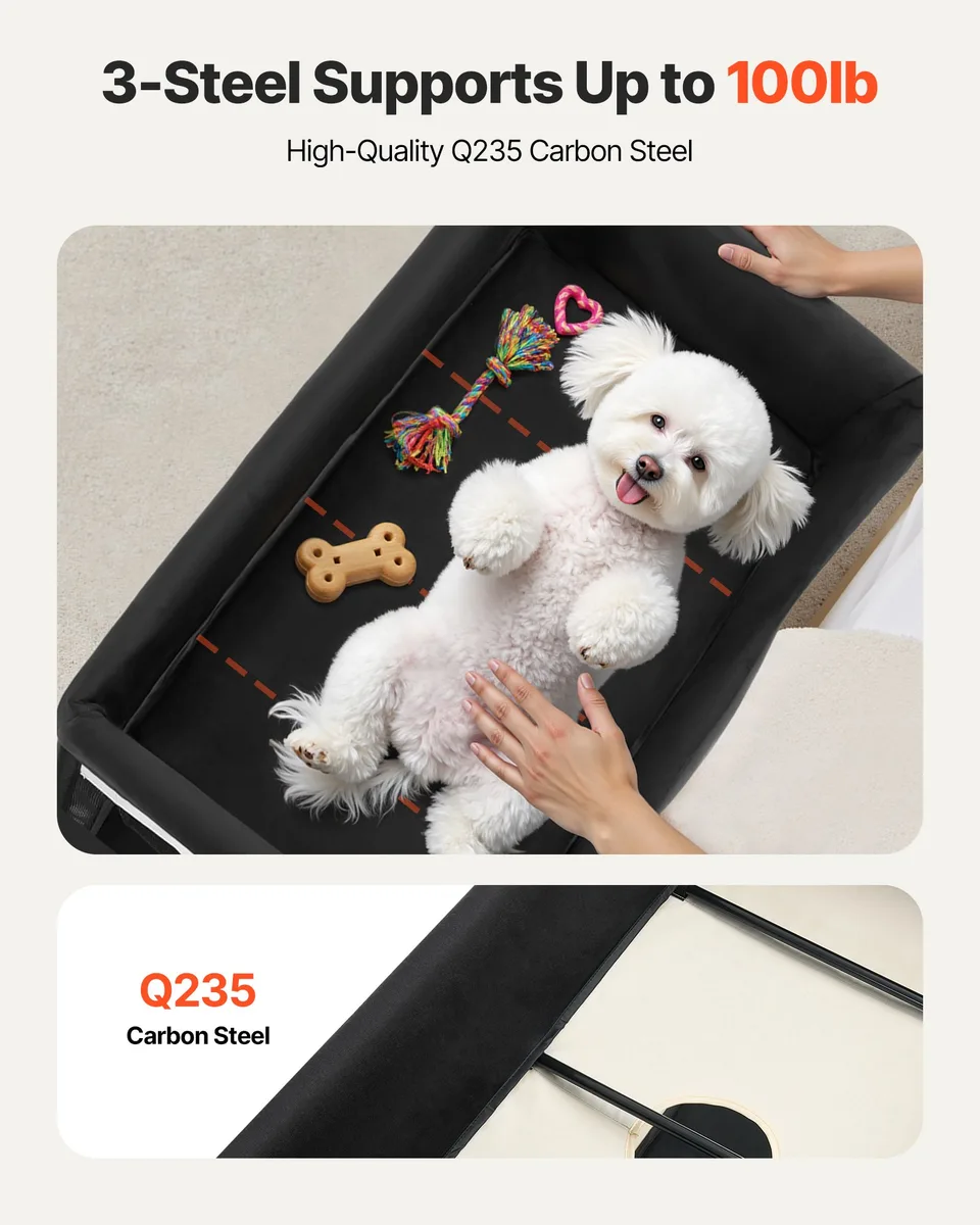 Elevated Lounge Pet Bed Foldable Bunk Dog Bed With Wheels & Side Bags L view 3