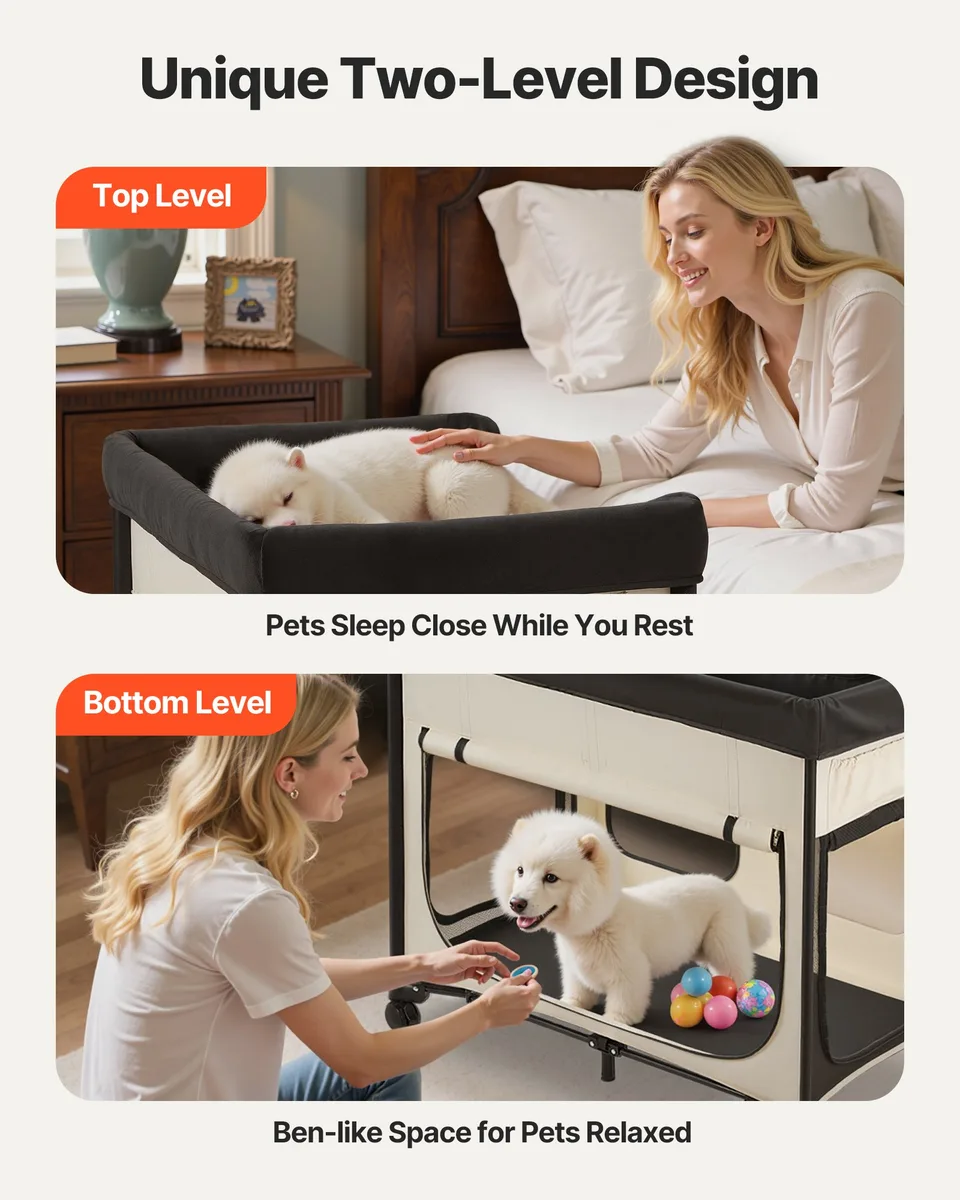 Elevated Lounge Pet Bed Foldable Bunk Dog Bed With Wheels & Side Bags L view 4