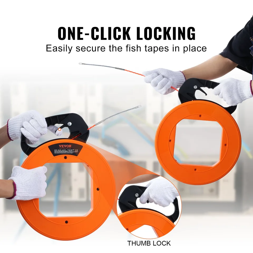 Fish Tape Wire Cable Line Puller 100 Ft 1/4 In PET With High Plastic Case view 4