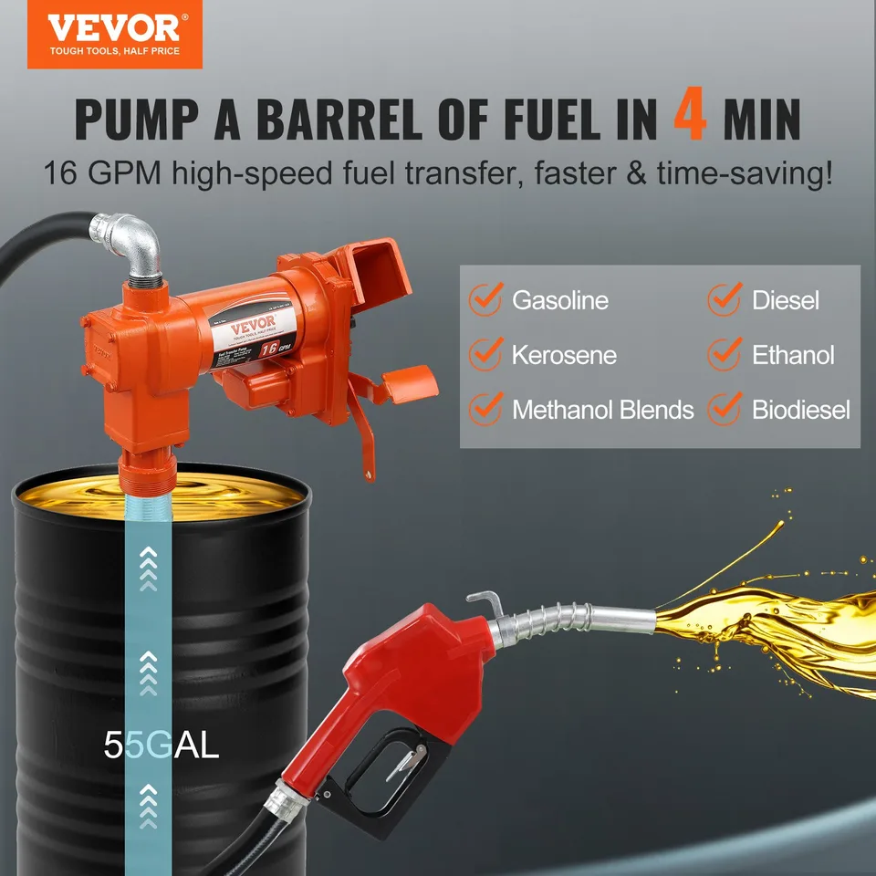 Fuel Transfer Pump, 12V DC 16 GPM 1/4 HP, Gasoline Extractor Pump With Automatic Nozzle, Discharge Hose & Suction Pipe For Gasoline, Diesel view 2