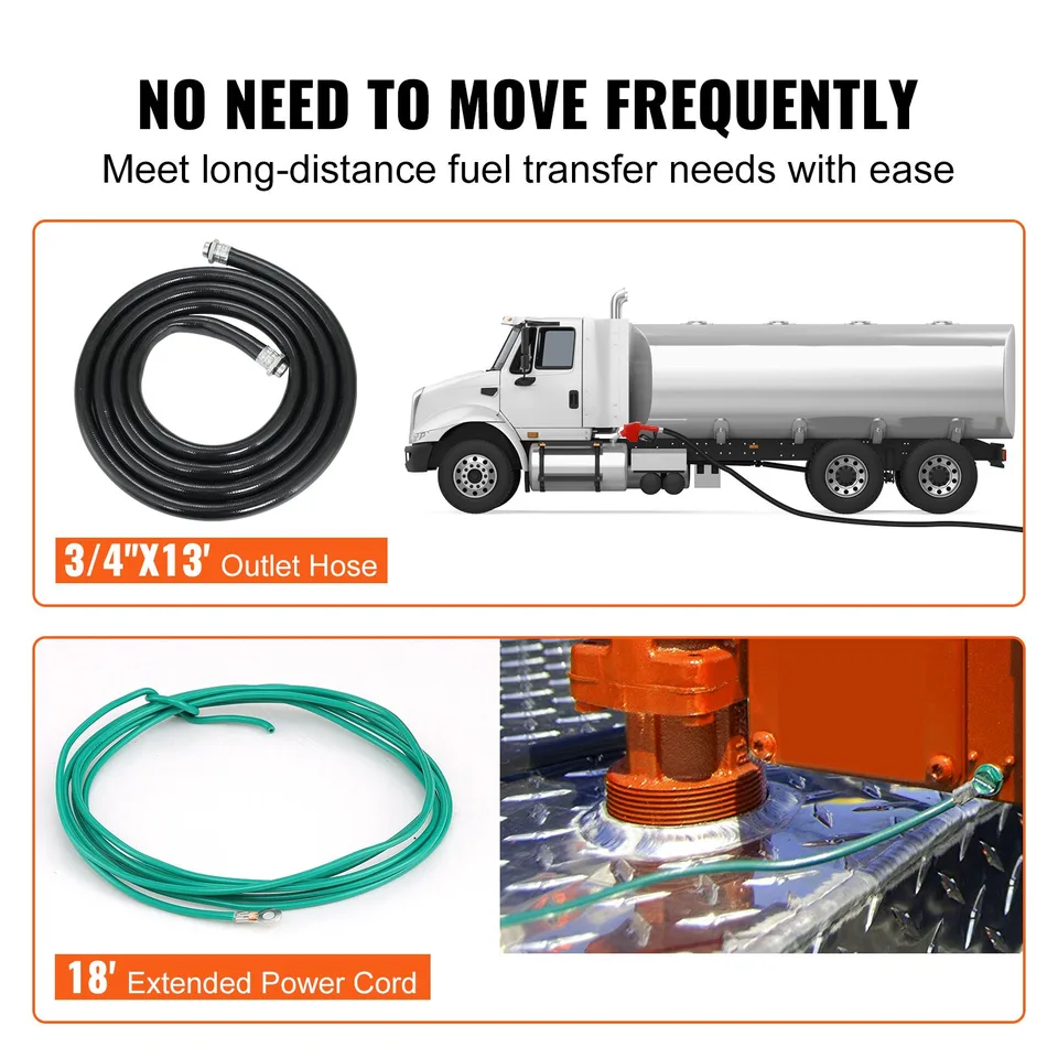 Fuel Transfer Pump, 12V DC 16 GPM 1/4 HP, Gasoline Extractor Pump With Automatic Nozzle, Discharge Hose & Suction Pipe For Gasoline, Diesel view 4