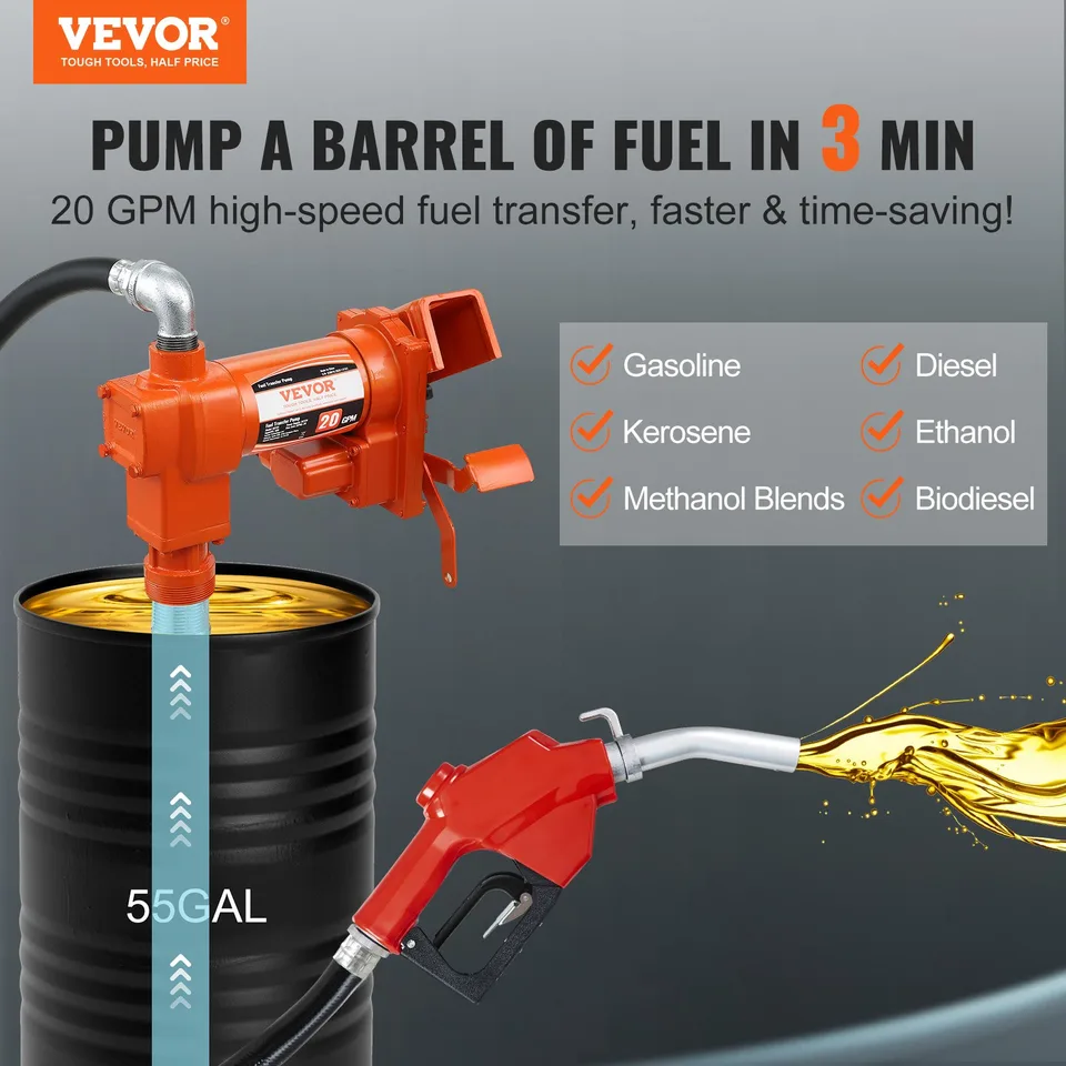 Fuel Transfer Pump, 12V DC 20 GPM 1/4 HP, Gasoline Extractor Pump With Automatic Nozzle, Discharge Hose & Suction Pipe For Gasoline, Diesel view 3