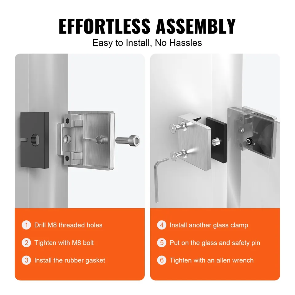 Glass Clamp, 4 PCS Square Glass Railing Bracket For 0.31 '-0.47 ' Tempered Glass, 304 Stainless Steel Glass Mounting Clamp, Glass Shelf view 4