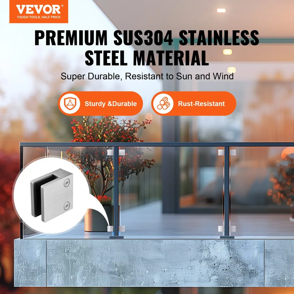 Glass Clamp, 4 PCS Square Glass Railing Bracket For 0.31 '-0.47 ' Tempered Glass, 304 Stainless Steel Glass Mounting Clamp, Glass Shelf view 3