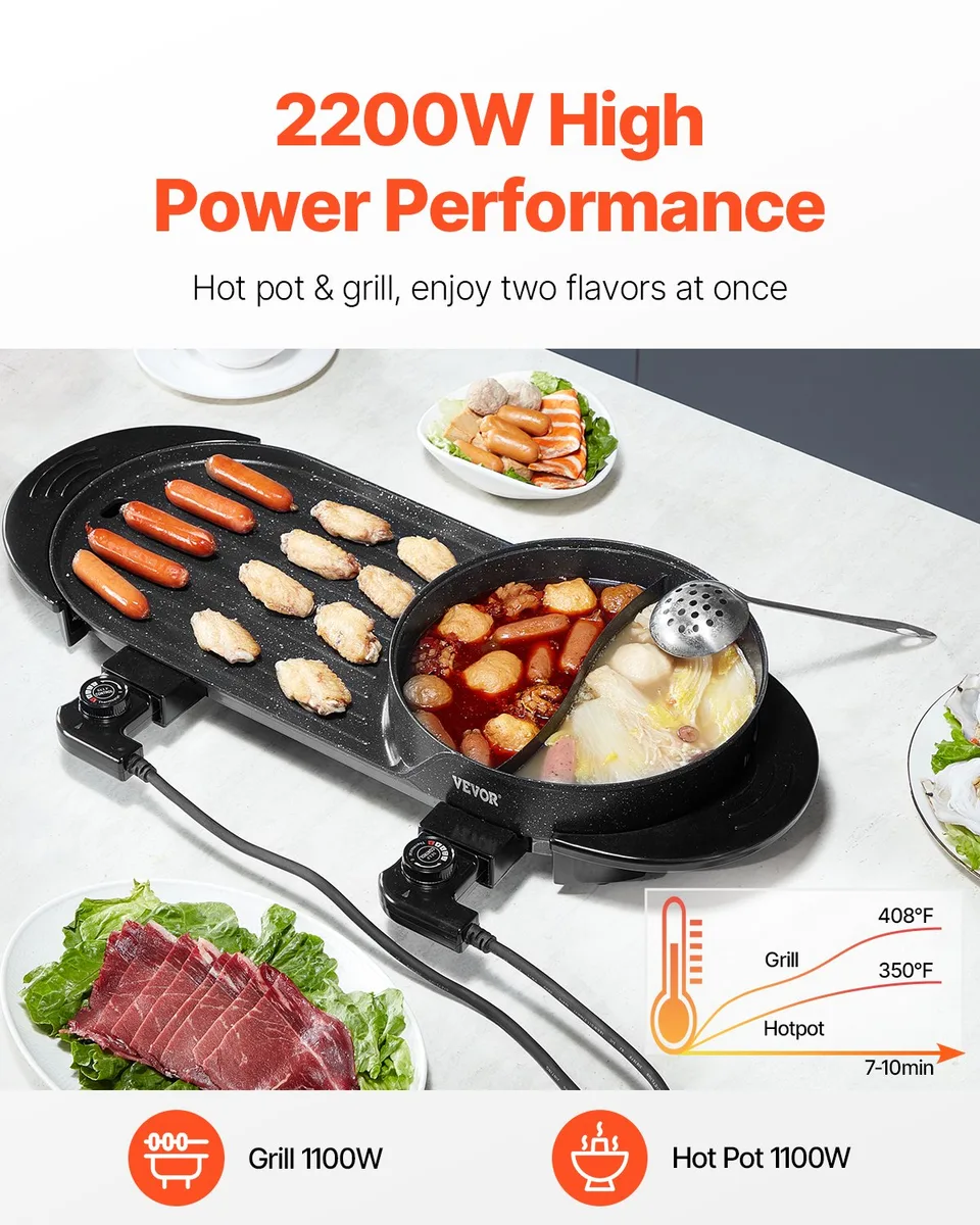 Hot Pot With Grill 2200W 2-in-1 Electric Smokeless Grill Hot Pot For 1-6 People view 4