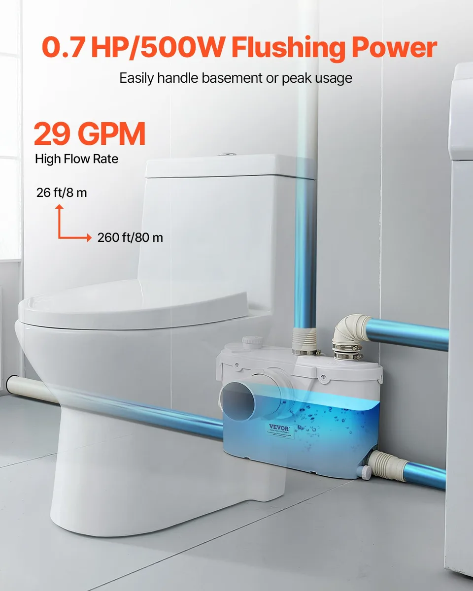 Macerator Pump 500W 29 GPM Flow 26 Ft Head Lift Pump For Toilet Basement Sink view 3
