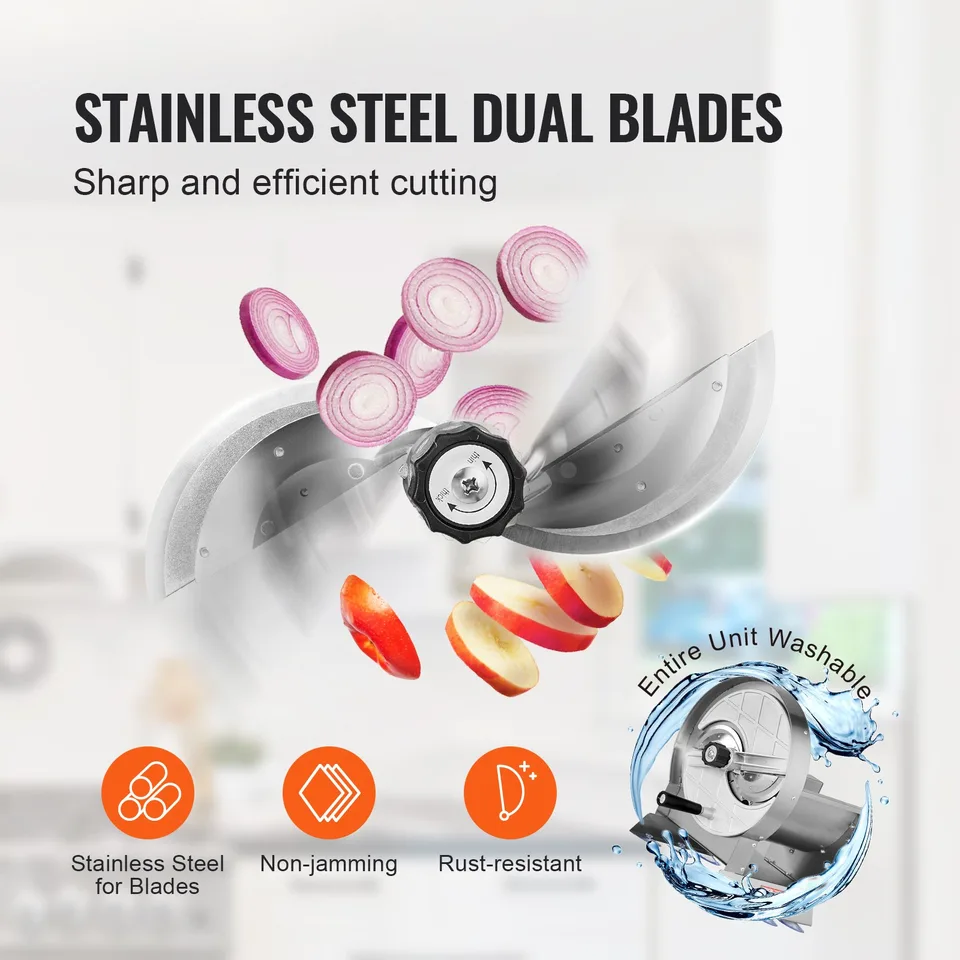 Manual Vegetable Fruit Slicer, 0-0.5'/0-12mm Thickness Adjustable Commercial Slicer Machine, Stainless Steel Food Cutter Slicing Machine With 2 Spare Blades, For Potato, Cucumber, Lemon, Tomato view 4