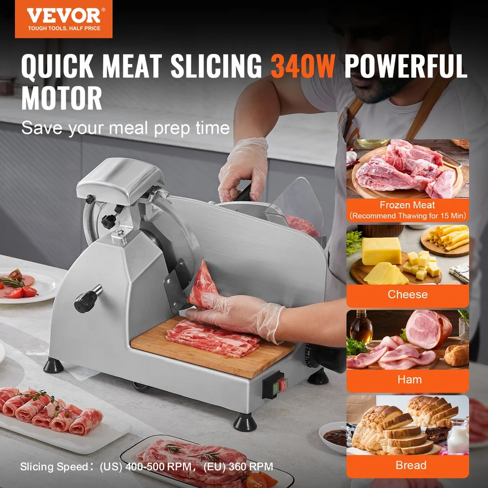 Meat Slicer, 340W Electric Deli Food Slicer With 10' SUS420 Stainless Steel Blade And Built-in Sharpening Stone, 0-0.6 Inch Adjustable view 4