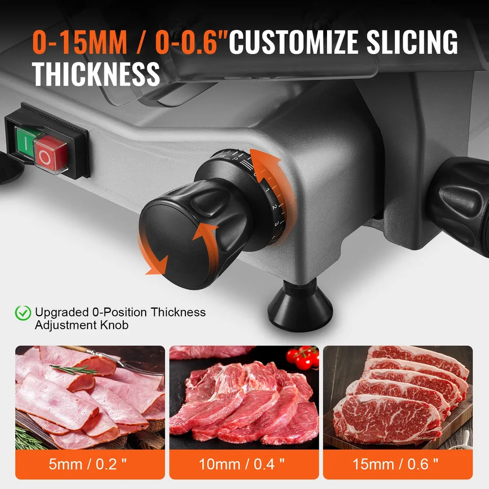 Meat Slicer, 340W Electric Deli Food Slicer With 10' SUS420 Stainless Steel Blade And Built-in Sharpening Stone, 0-0.6 Inch Adjustable view 2