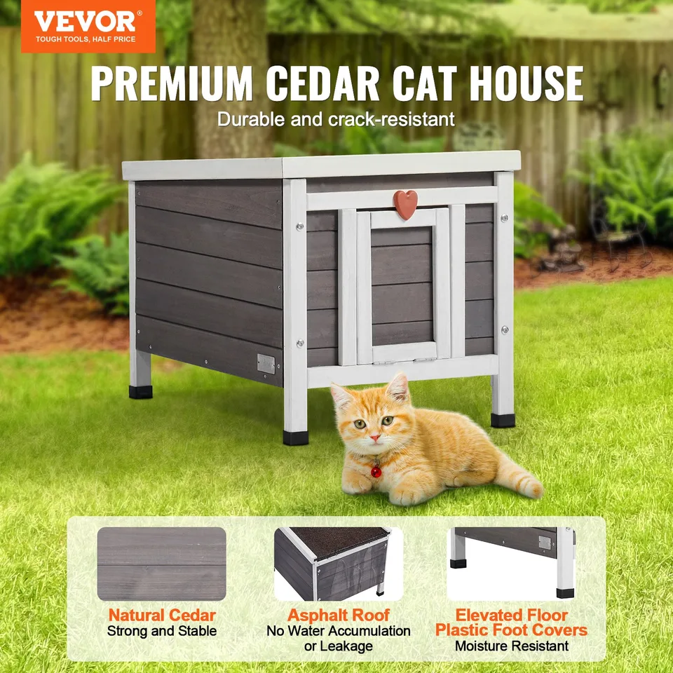 Outdoor Cat House Wooden Feral Cat Shelter With Roof & PVC Door Flaps view 3