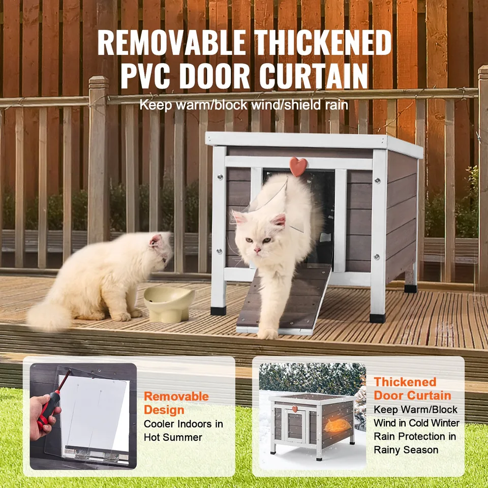Outdoor Cat House Wooden Feral Cat Shelter With Roof & PVC Door Flaps view 2