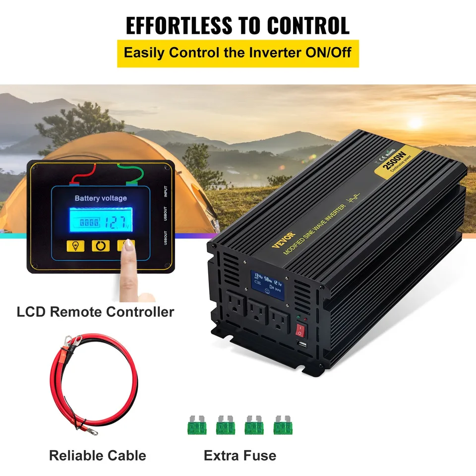 Power Inverter, 2500W Modified Sine Wave Inverter, DC 12V To AC 120V Car Converter, With LCD Display, Remote Controller, LED Indicator, AC view 3