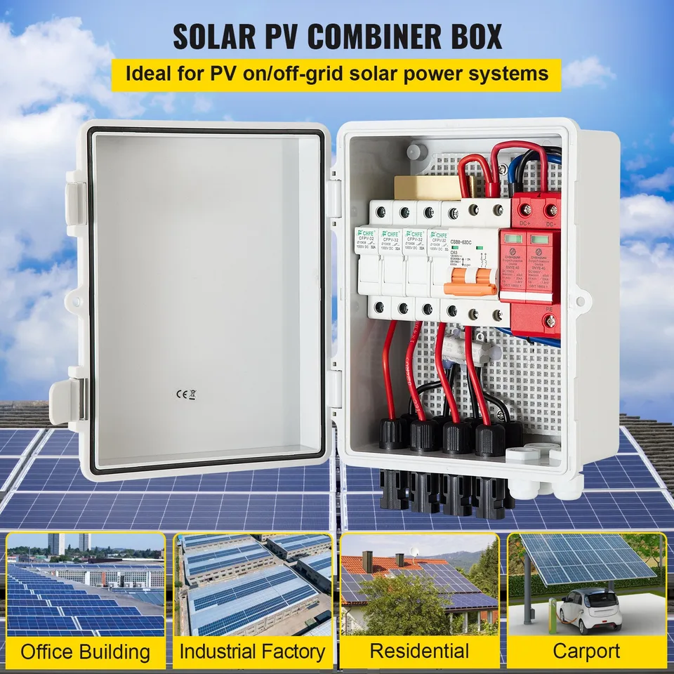PV Combiner Box, 4 String With 15A Rated Current Fuse, 63A Circuit Breaker, Lightning Arreste Connector For On/Off Grid Solar Panel System view 2