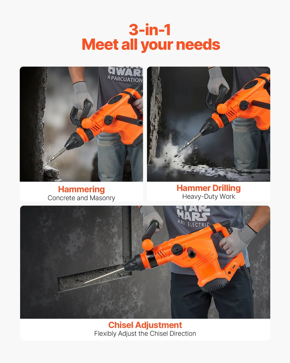 SDS-Max 2-Inch Corded Rotary Hammer Drill Kit 1600W 175-350RPM 3 Functions view 4