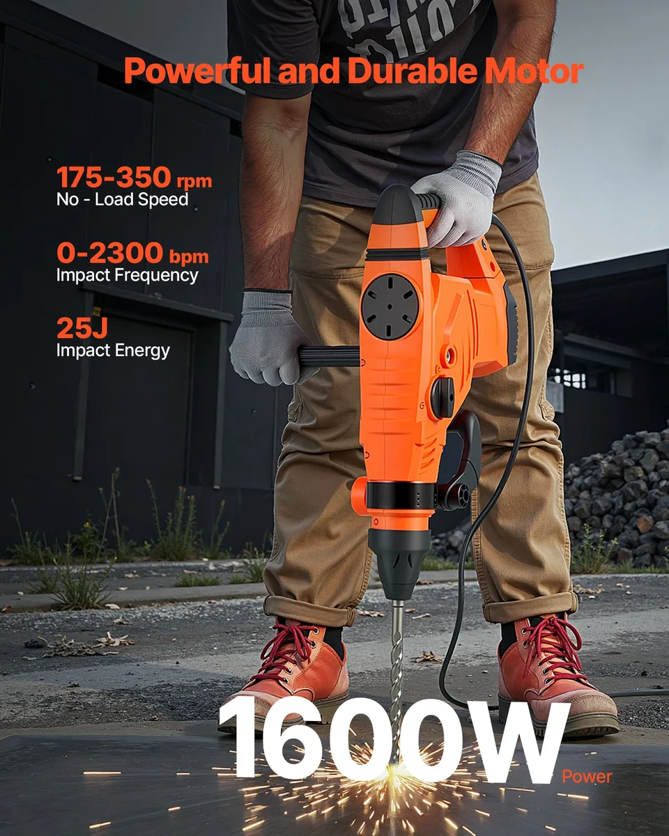 SDS-Max 2-Inch Corded Rotary Hammer Drill Kit 1600W 175-350RPM 3 Functions view 2