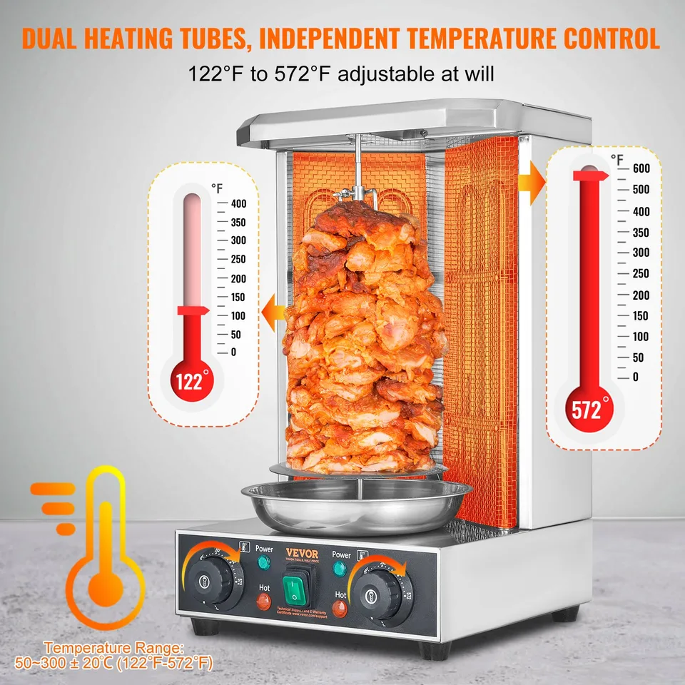 Shawarma Grill Machine, 13 Lbs Capacity, Chicken Shawarma Cooker Machine With 2 Burners, Electric Vertical Broiler Gyro Rotisserie Oven view 4