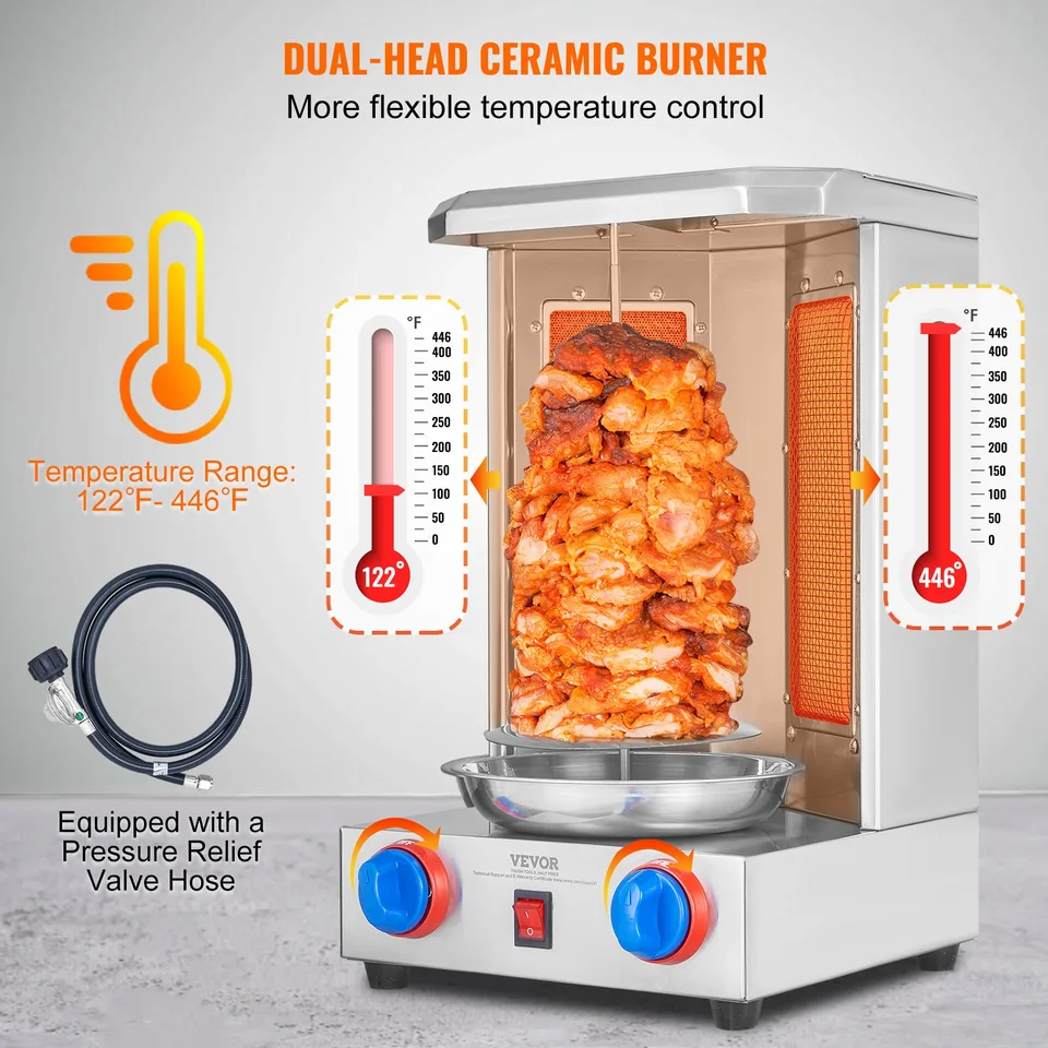 Shawarma Grill Machine, 13 Lbs Capacity, Chicken Shawarma Cooker Machine With 2 Burners, Gas Vertical Broiler Gyro Rotisserie Oven Doner view 3
