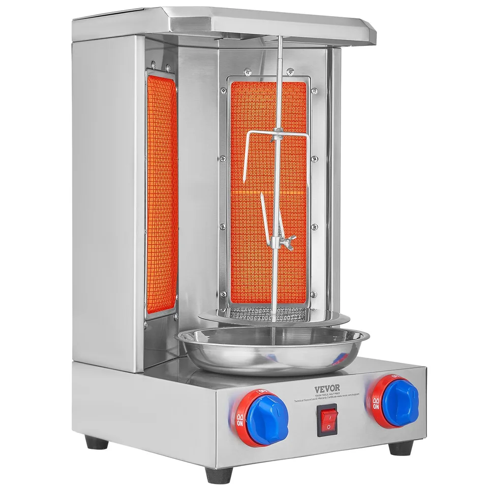 Shawarma Grill Machine, 13 Lbs Capacity, Chicken Shawarma Cooker Machine With 2 Burners, Gas Vertical Broiler Gyro Rotisserie Oven Doner Kebab Machine, For Home Restaurant Kitchen Parties
