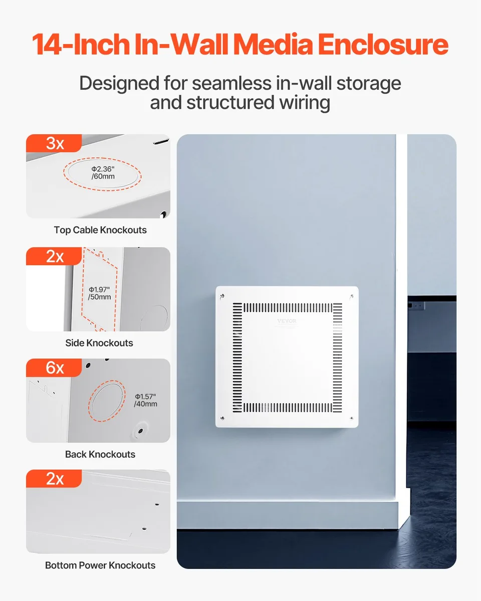Structured Media Enclosure 14 In Recessed In-Wall TV Media Box With Cover view 4