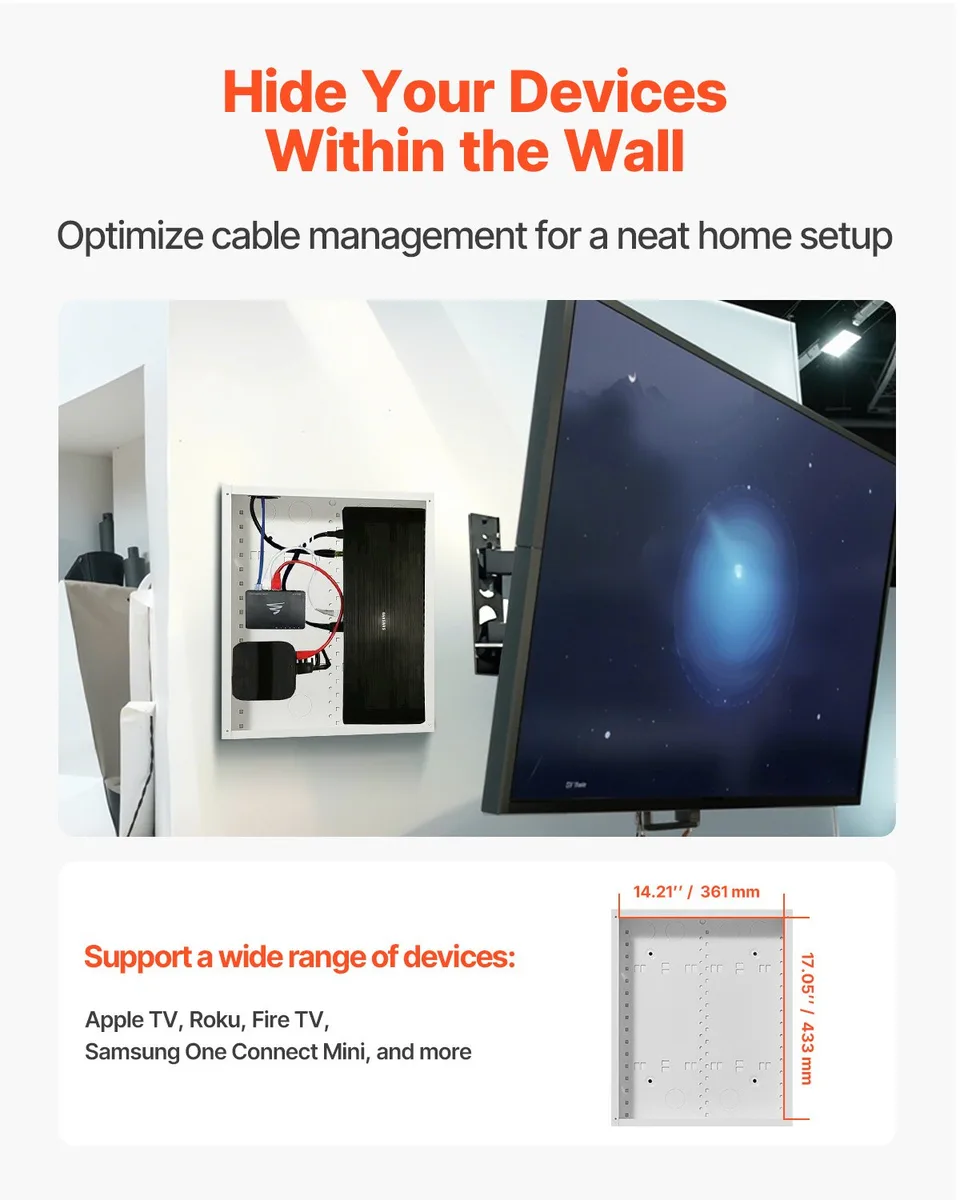 Structured Media Enclosure 17 In Recessed In-Wall TV Media Box With Cover view 3