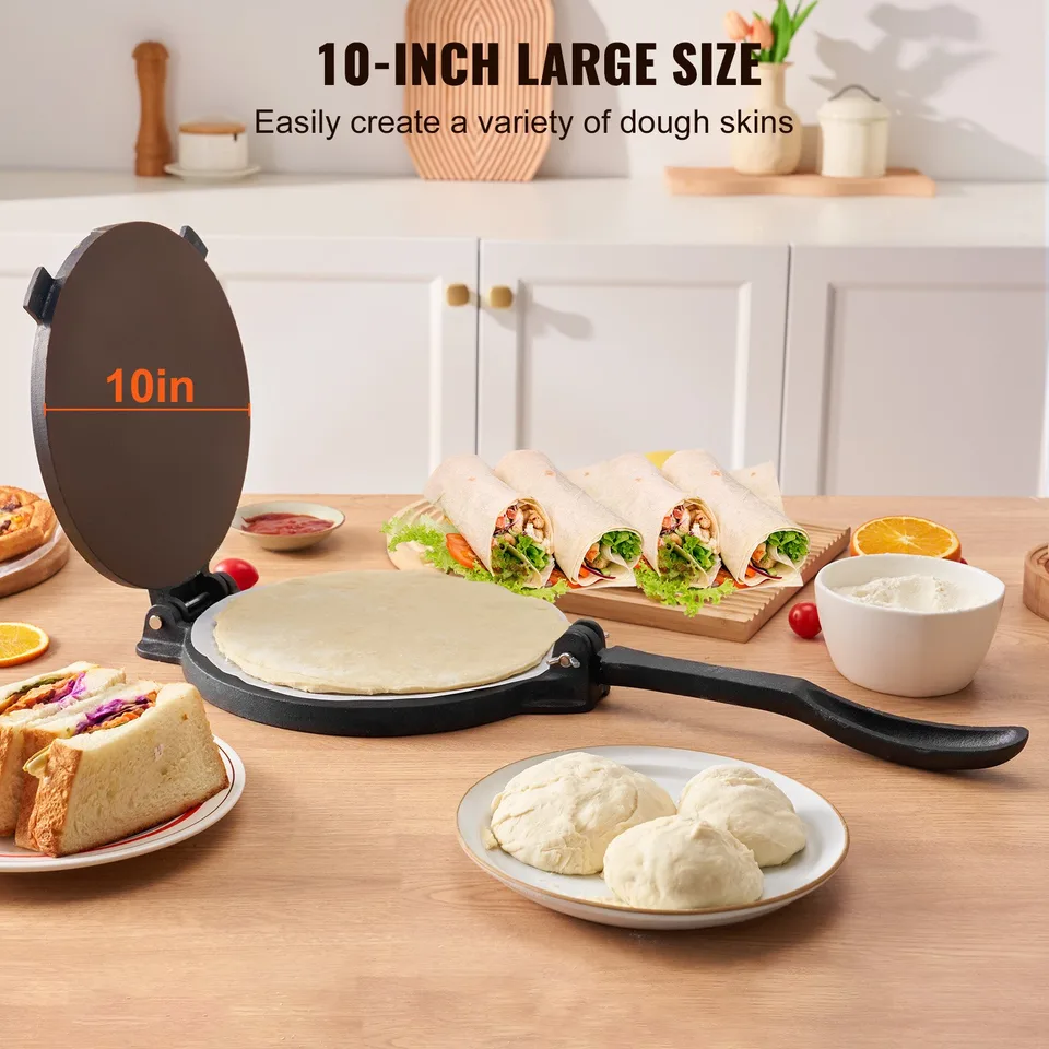 Tortilla Press, 10 Inch Tortilla And Roti Maker, Cast Iron Heavy Duty Tortilladora Press, Pre-Seasoned Pataconera Maker With 100 Pcs view 3