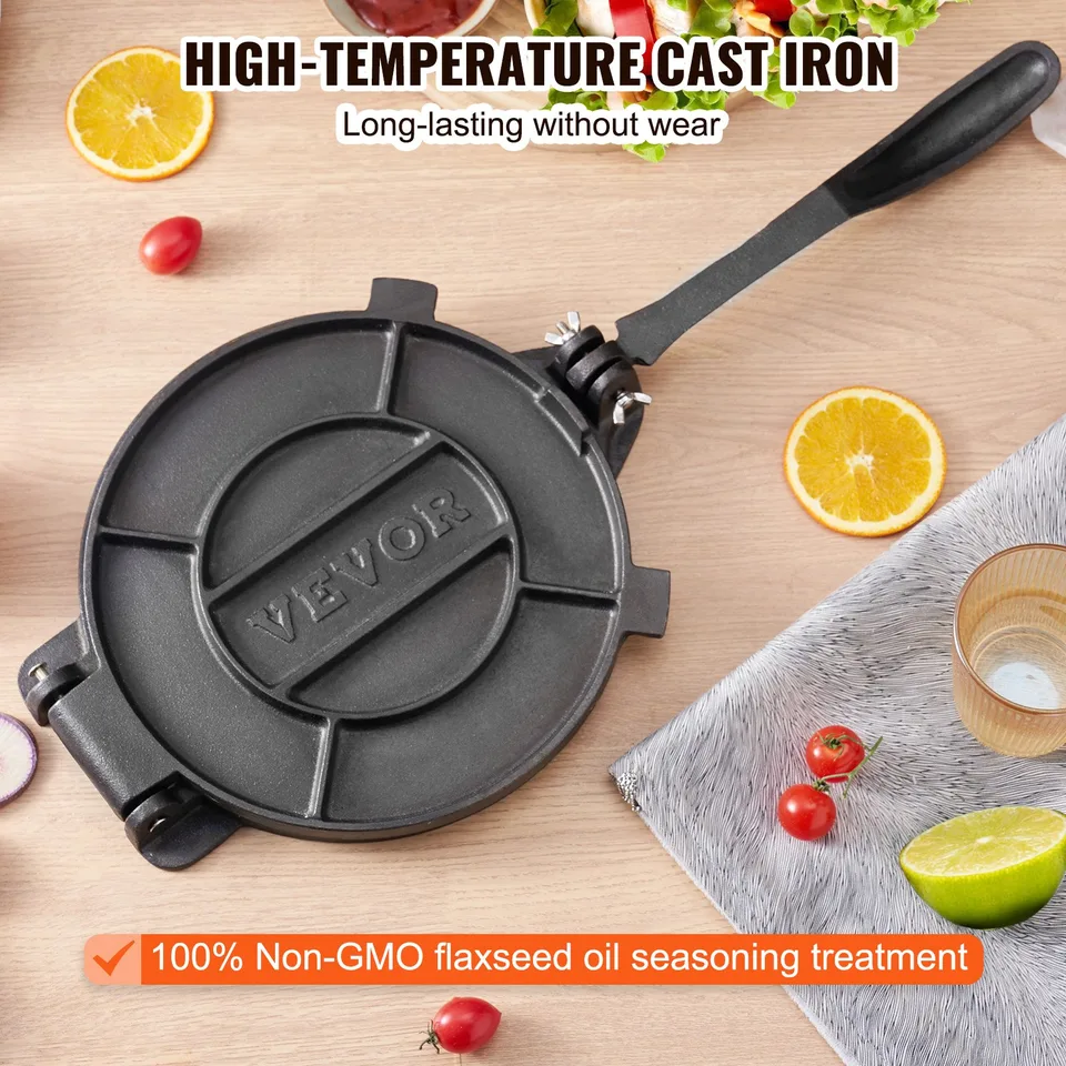 Tortilla Press, 8 Inch Tortilla And Roti Maker, Cast Iron Heavy Duty Tortilladora Press, Pre-Seasoned Pataconera Maker With 100 Pcs view 4