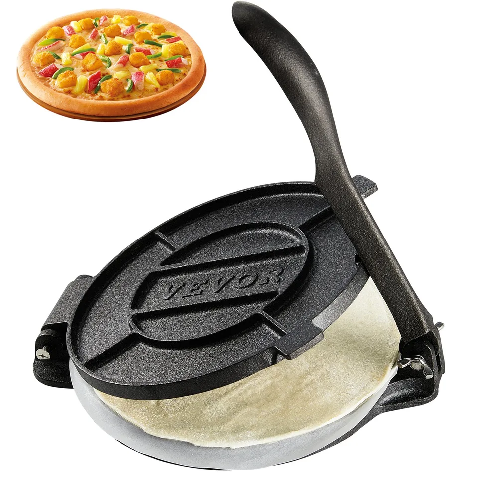 Tortilla Press, 8 Inch Tortilla And Roti Maker, Cast Iron Heavy Duty Tortilladora Press, Pre-Seasoned Pataconera Maker With 100 Pcs Parchment Paper, Dough Maker For Flour Tortilla, Tawa, Silver