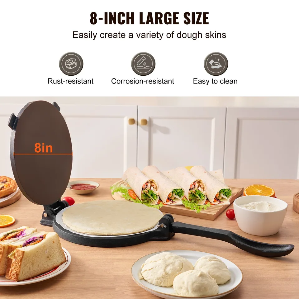 Tortilla Press, 8 Inch Tortilla And Roti Maker, Cast Iron Heavy Duty Tortilladora Press, Pre-Seasoned Pataconera Maker With 100 Pcs view 3