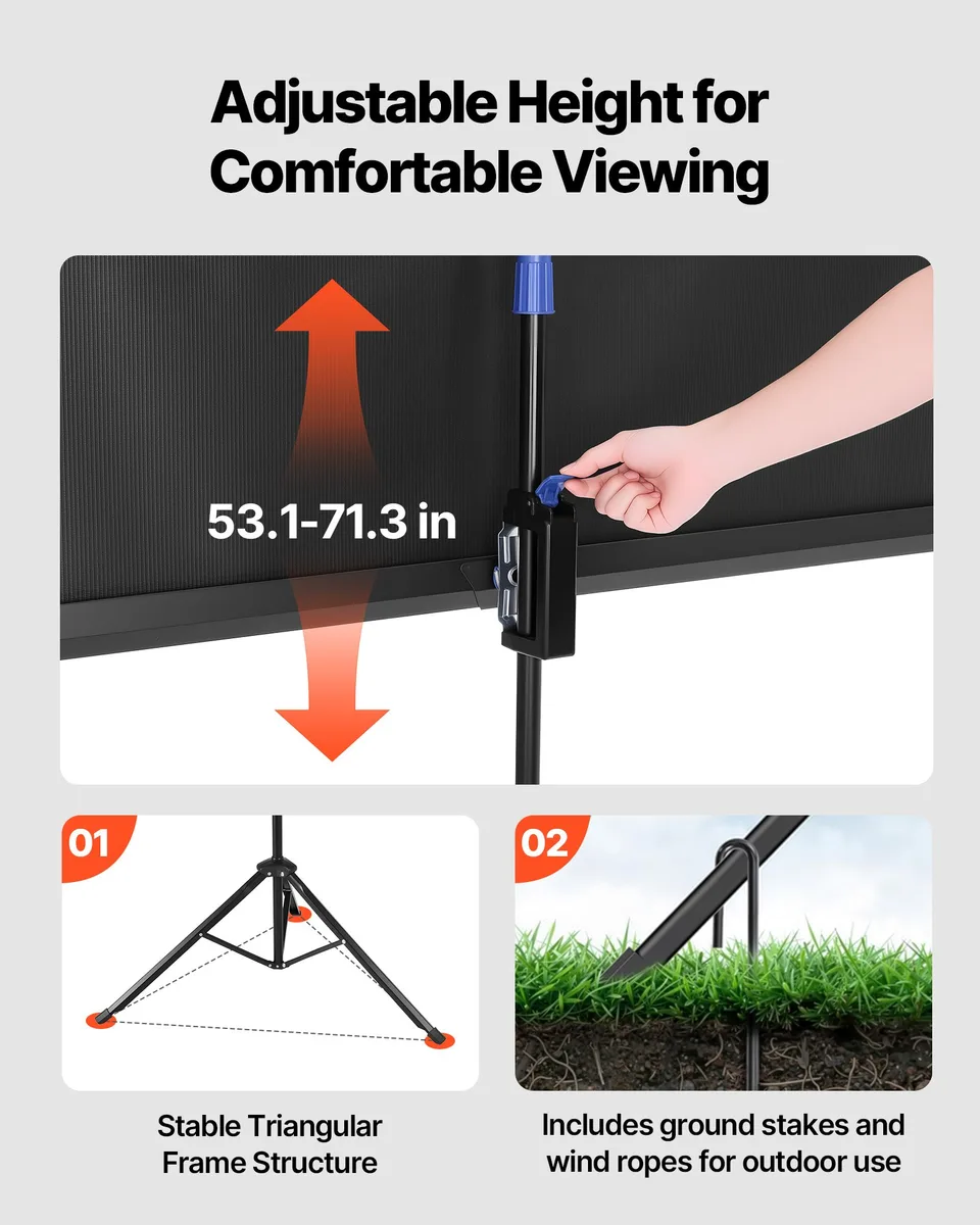 Tripod Projector Screen With Stand 60 Inch 160° Wide Angle 4K HD 16: 9 Screen view 2