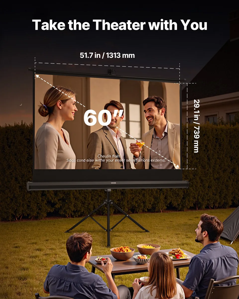Tripod Projector Screen With Stand 60 Inch 160° Wide Angle 4K HD 16: 9 Screen view 3