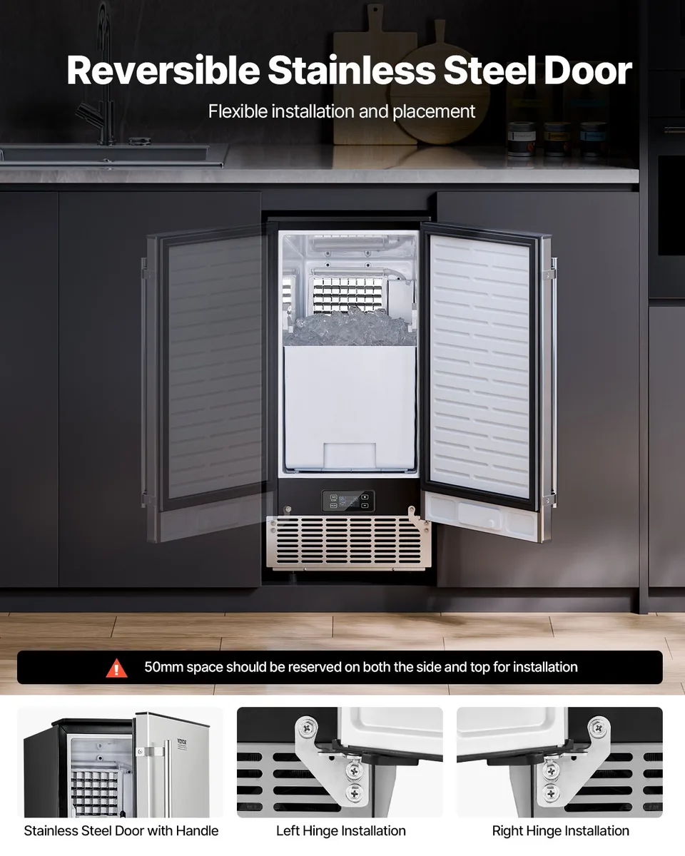 Undercounter Ice Maker 80 Lbs/Day Built-in Ice Maker Machine W/ Reversible Door view 3