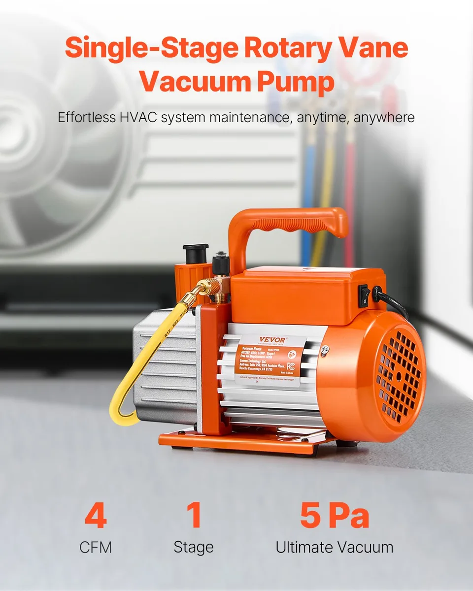 Vacuum Pump 4 CFM HVAC Single Stage Rotary Vane Vacuum Pump Oil Included view 4