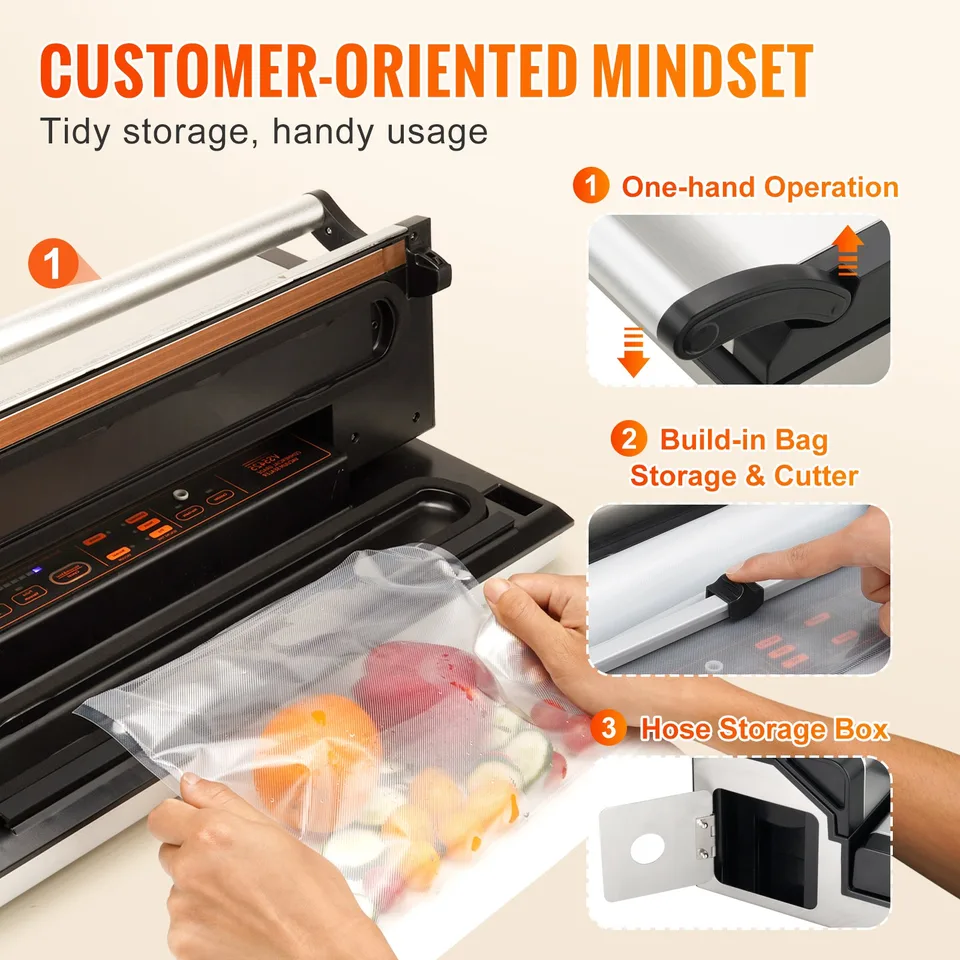 Vacuum Sealer Machine, 95 Kpa 350W Powerful Dual Pump And Dual Sealing, Dry And Moist Food Storage, Automatic And Manual Air Sealing System view 4