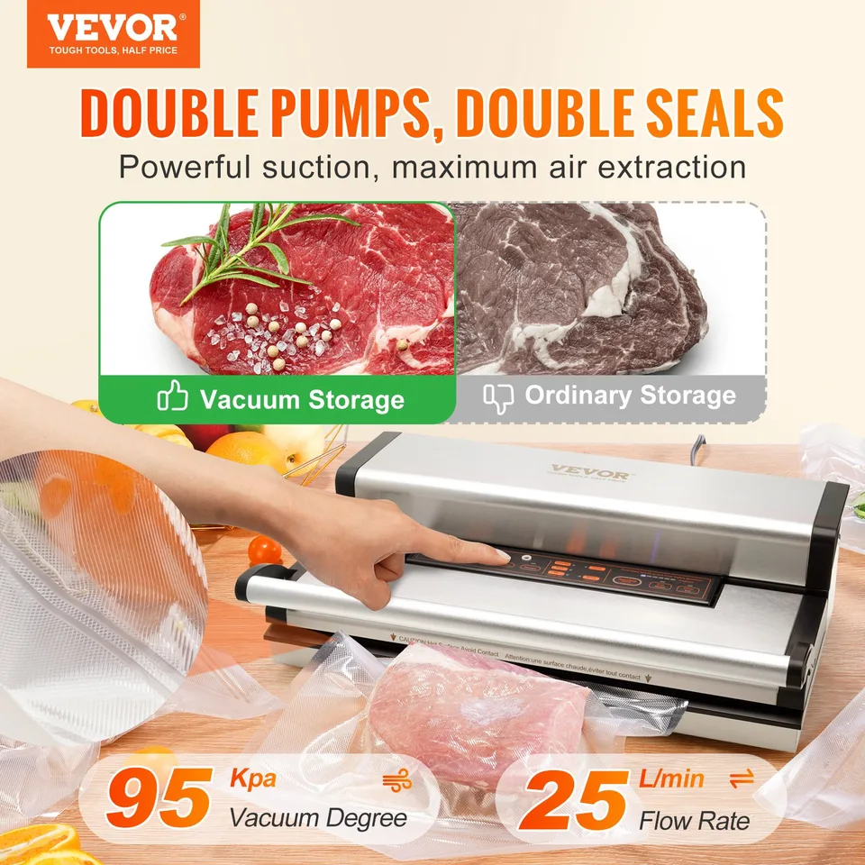 Vacuum Sealer Machine, 95 Kpa 350W Powerful Dual Pump And Dual Sealing, Dry And Moist Food Storage, Automatic And Manual Air Sealing System view 3