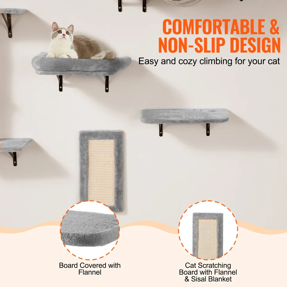 Wall Mounted Cat Shelves Tree With Jump Boards Hammock Sofa Grip Set Of 6 view 3