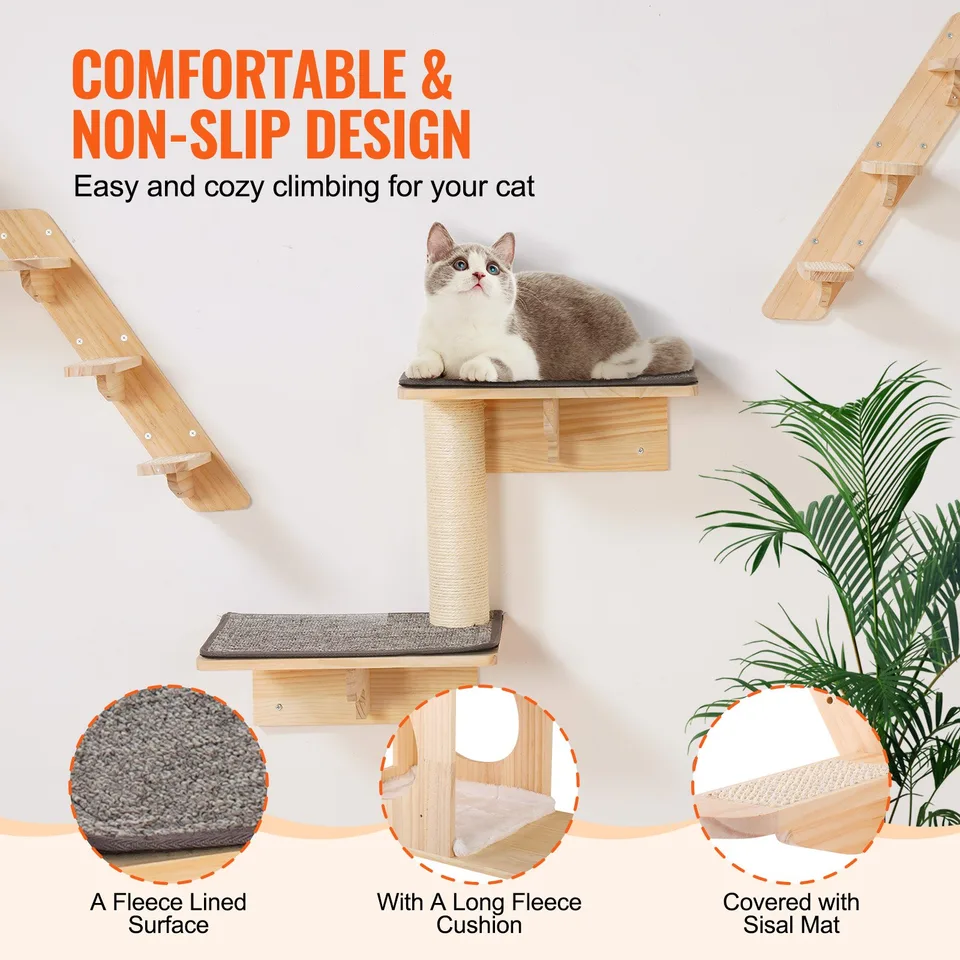 Wall Mounted Cat Shelves Tree With Jumping Boards Nests Hammock Set Of 7 view 4