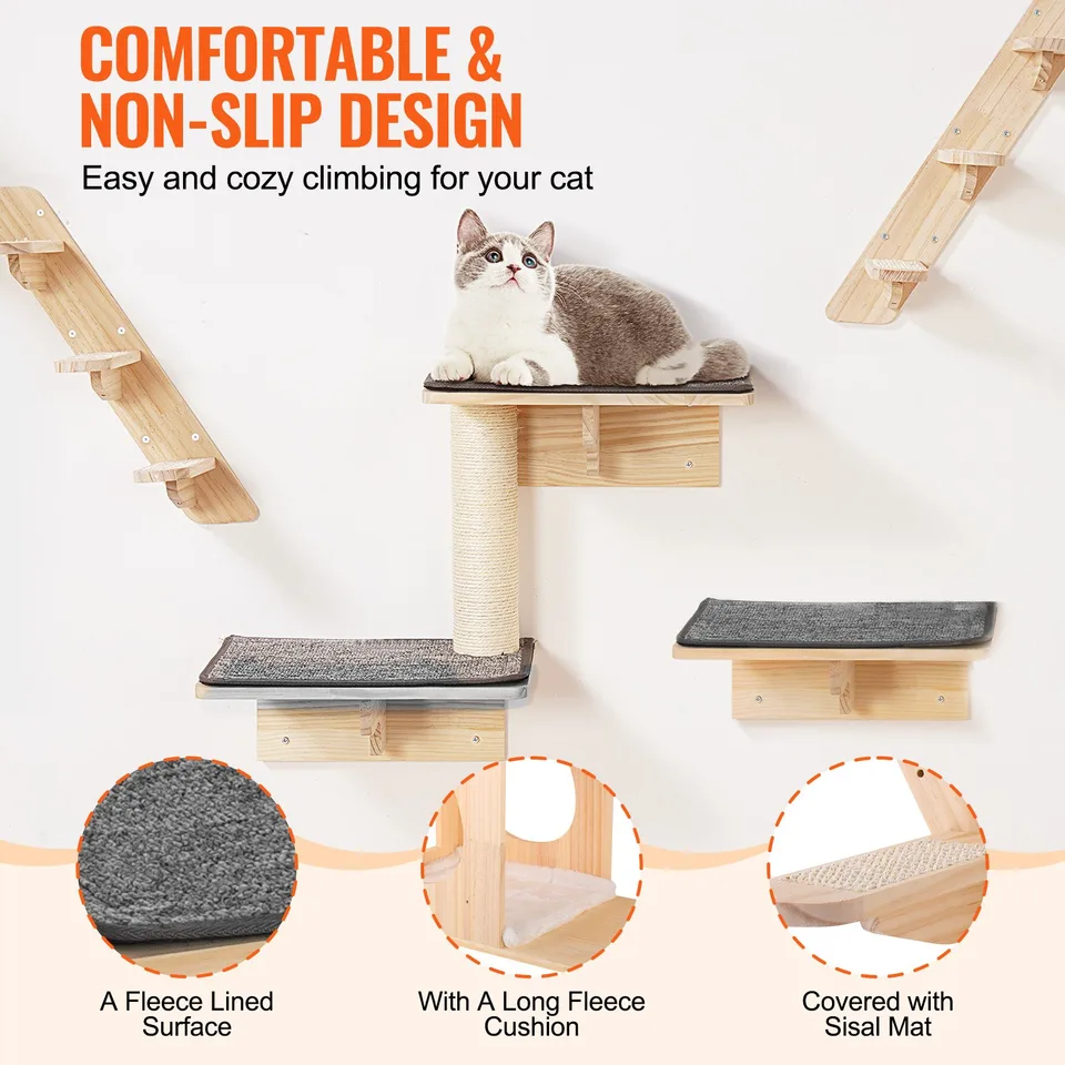 Wall Mounted Cat Shelves Tree With Jumping Boards Nests Hammock Set Of 9 view 2