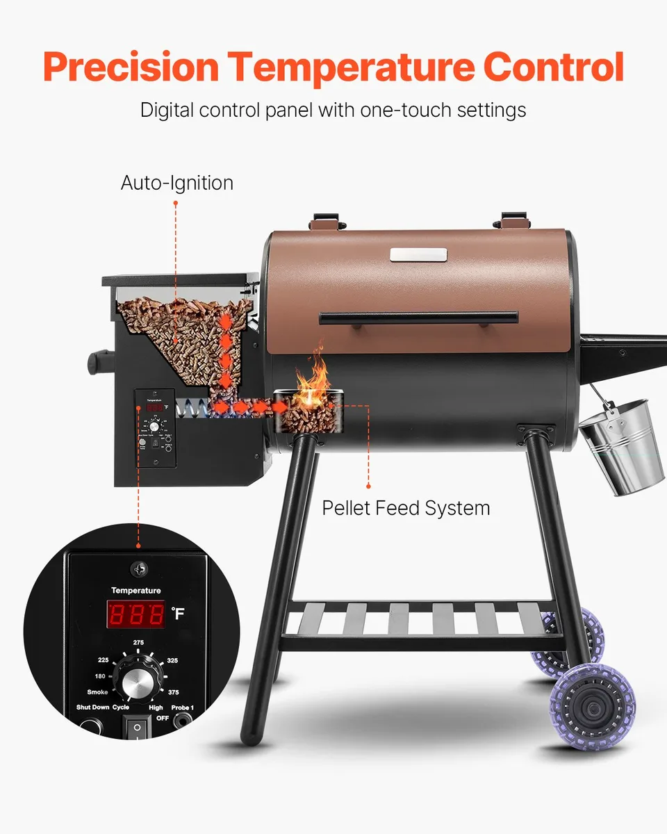 Wood Pellet Grill Smoker Outdoor Electric BBQ Grills 456 Sq.in Cook Area view 4