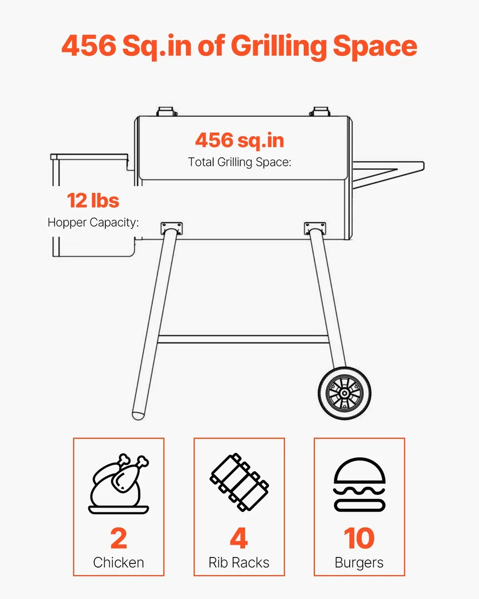 Wood Pellet Grill Smoker Outdoor Electric BBQ Grills 456 Sq.in Cook Area view 2