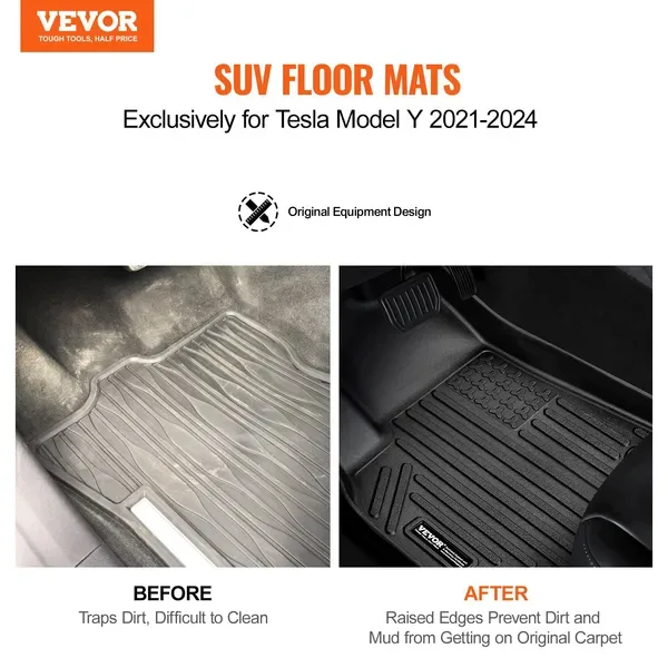 Automotive Floor Mats Fits For Tesla Model Y 2021-2024 3 Pcs TPE Liners view 3