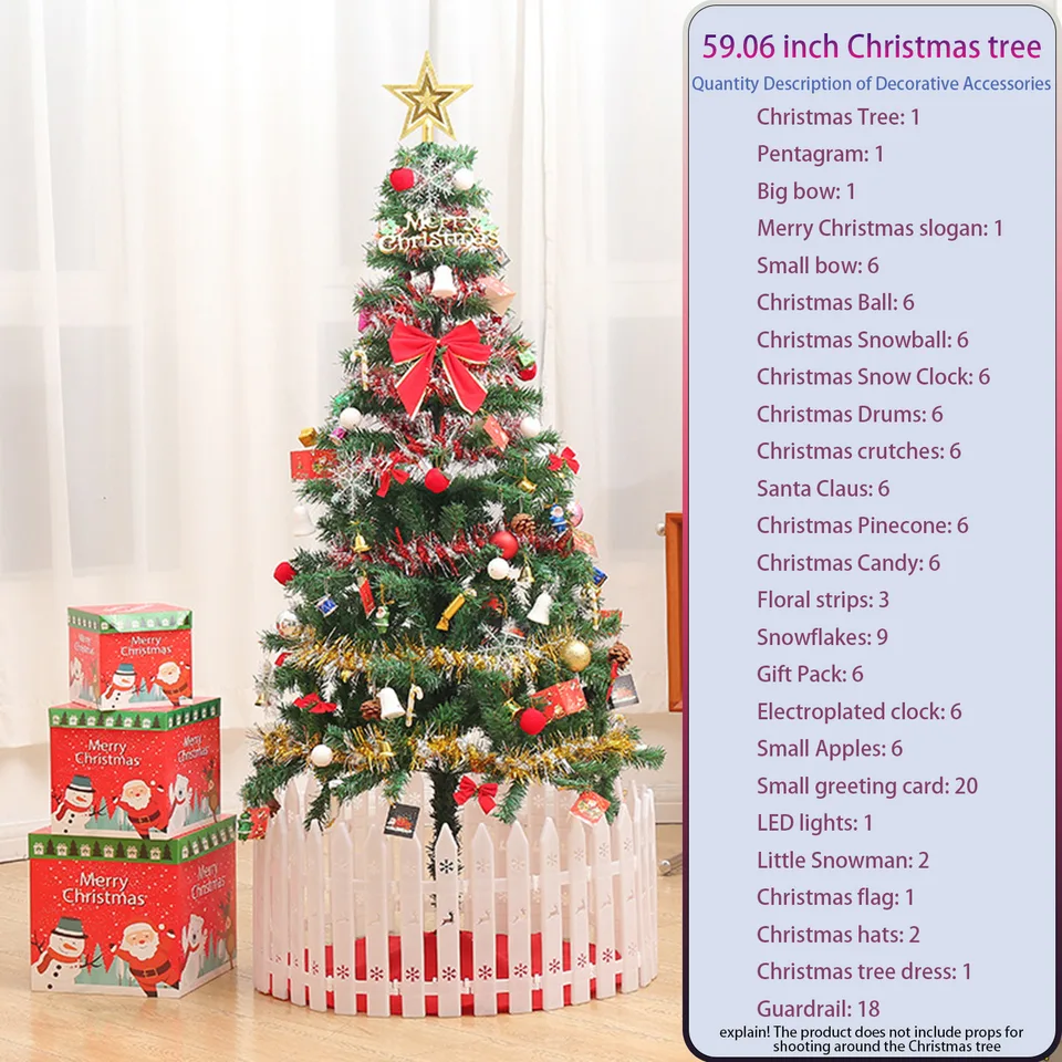 5ft Artificial Christmas Tree With LED Energy-saving Lights, Including 109 Pendant Tree Skirts And Guardrails view 2