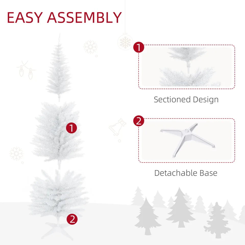 HOMCOM 6' Artificial Pencil Christmas Tree, Slim Xmas Tree With 390 Realistic Branch Tips And Plastic Stand, White view 2