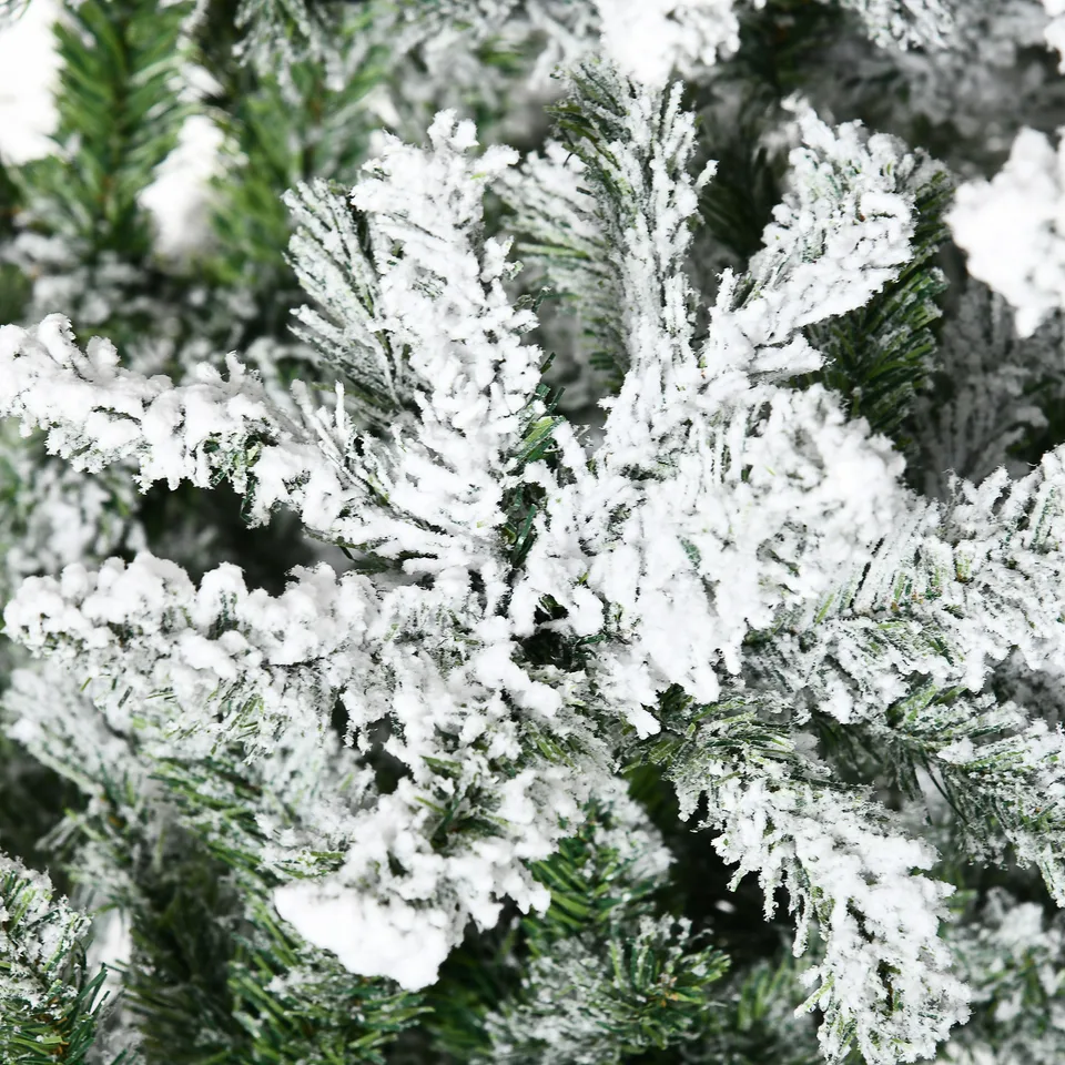 HOMCOM 9' Tall Unlit Snow Flocked Pine Artificial Christmas Tree With Realistic Branches, Green view 3