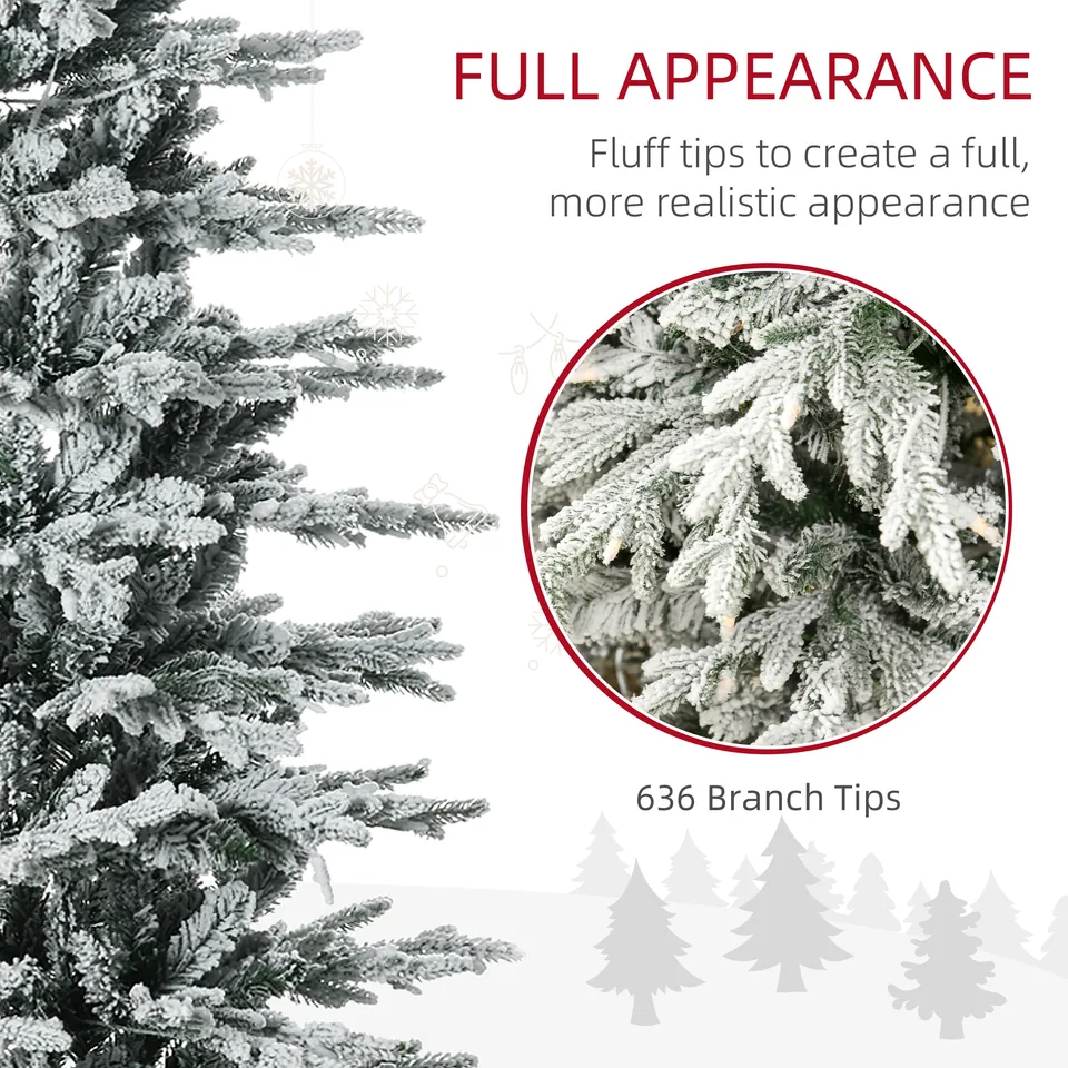 HOMCOM 6ft Tall Prelit Artificial Christmas Tree Holiday Decor With 636 Snow Flocked Branches, 250 Warm Yellow Clear Lights, Auto Open view 2