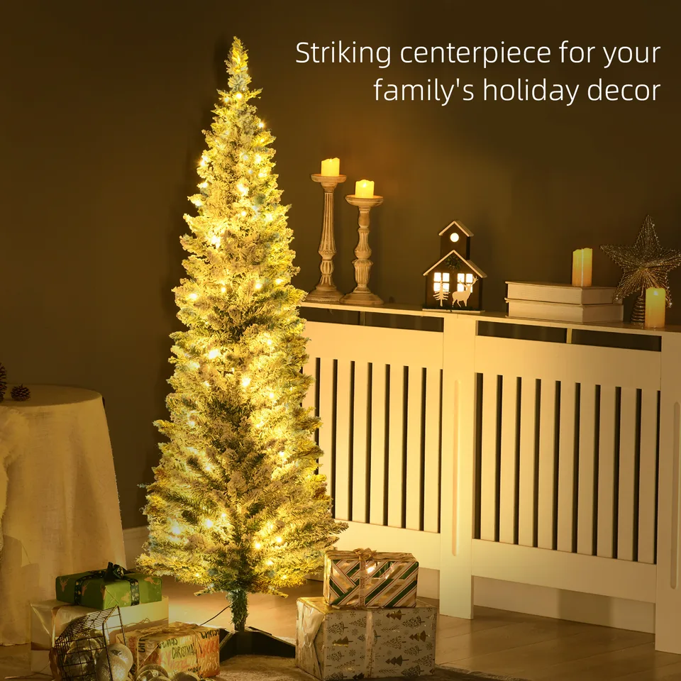 HOMCOM 5' Tall Pre-Lit Slim Noble Fir Artificial Christmas Tree With 110 Warm White LED Lights And 294 Tips, For Christmas Decoration, Green