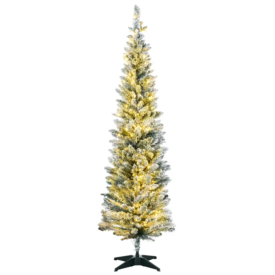 HOMCOM 5' Tall Pre-Lit Slim Noble Fir Artificial Christmas Tree With 110 Warm White LED Lights And 294 Tips, For Christmas Decoration, Green view 3