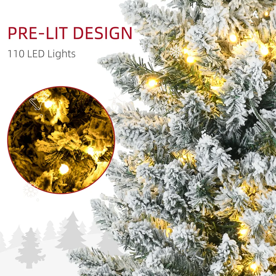 HOMCOM 5' Tall Pre-Lit Slim Noble Fir Artificial Christmas Tree With 110 Warm White LED Lights And 294 Tips, For Christmas Decoration, Green view 4