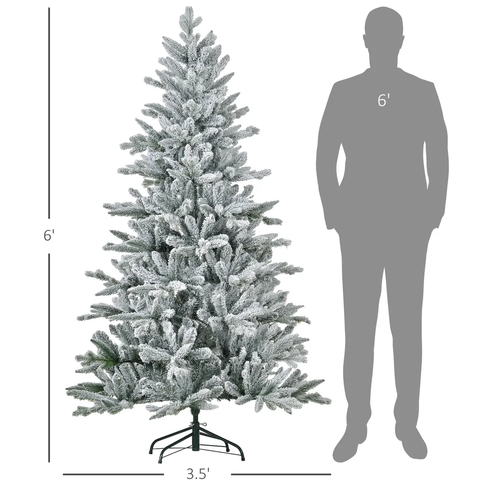 HOMCOM 6ft Snow Flocked Artificial Christmas Tree With 994 Tips, Foldable Metal Stand, Easy Assembly, Hinged Xmas Tree For Home, Office view 4