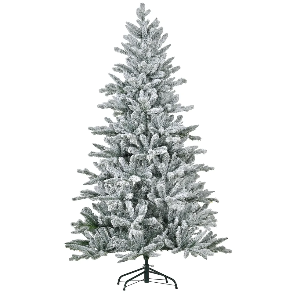 HOMCOM 6ft Snow Flocked Artificial Christmas Tree With 994 Tips, Foldable Metal Stand, Easy Assembly, Hinged Xmas Tree For Home, Office view 2